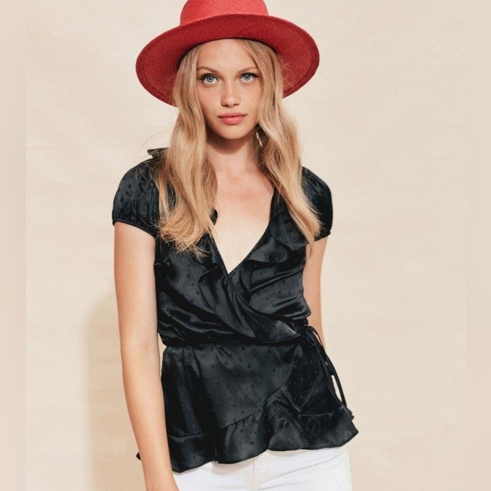 For Love and Lemons Black Silk Top